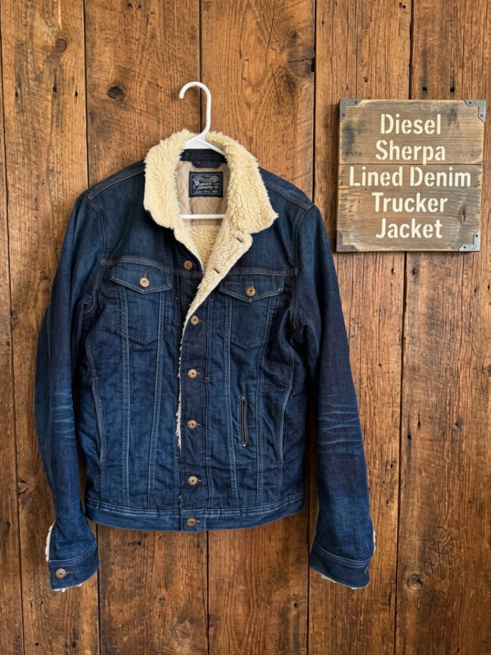 Authentic DIESEL Sherpa Lined Denim Trucker Jacket RN93243 - Size L